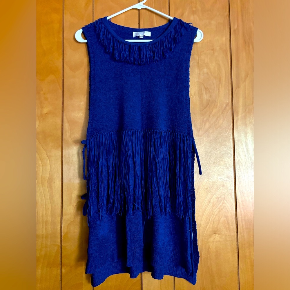 Just Addict electric blue sweater vest with fringe and side ties